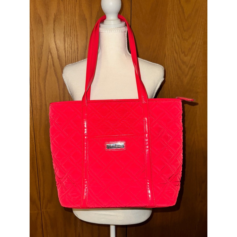 Vera Bradley Small Trimmed Vera Tote Canyon Sunset Red Quilted Bag 14487-D52080